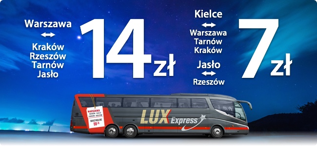 Luksusowo niskie ceny z Lux Expressem do Warszawy, Krakowa lub Tarnowa z Kielc
